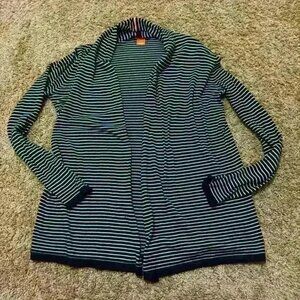 Joe Fresh Navy & White Striped Cardigan Size M, Casual Open Front Layering Piece